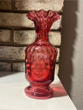 Fenton Red Hobnail Glass Vase